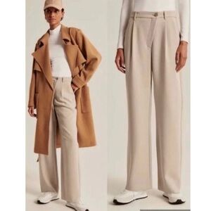 Abercrombie & Fitch Tall Tailored Relaxed High Rise Boot Trouser Pant Taupe 27